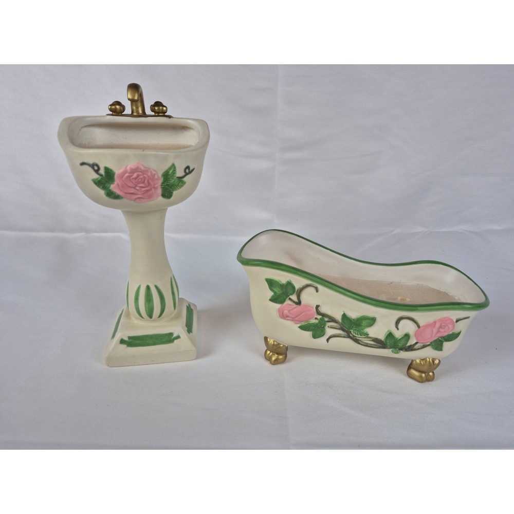 WMG 2005 Rose Bathroom Candle Set Sink Bathtub Ceramic Vanity Decor Floral‎